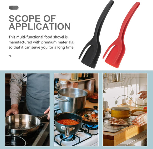 Kisangel 2pcs 2 in 1 Spatula and Tongs Kitchen Spatula Tongs Egg Flipper Spatula Tongs Cooking Utensils(Red, Black)...
