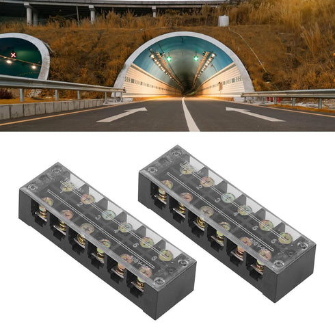 2pcs 60A 600V Terminal Strip, Dual Row Screw Clamp Wire Terminal Block with Clear Cover for Bridge Lighting, Connectors for Electrical Cables for ...