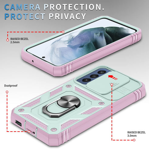 Case for Galaxy S22, Shockproof Impact Resistant with Slide Lens Protective Cover Case for Samsung Galaxy S22 4G/5G 6.1 inch (Pink Green)...