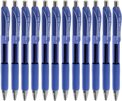 Writon Retractable Gel Pens, Comfort Grip, 0.7mm Fine Point, Blue Ink, 12 Pack...
