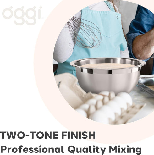 Oggi 3-Quart Two-Tone Stainless Steel Mixing Bowl, Great for Mixing, Making Dough, Dressing Salads, Mixing Eggs, Washing Vegetables...