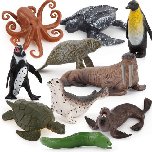 Realistic 10 PCS Mini Ocean Sea Marine Manatee Walrus Turtle Figure Desktop Decoration Party Supplies Cake Toppers Bath Toy for Kid Boy Girl 5 6 7...