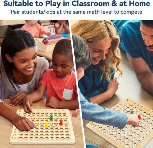 BAKAM Wooden Multiplication Board Math Game for Kids 8-12, Math Manipulatives Set with 100PCS Flash Cards for Kids 6-8 Years Old, Montessori Count...