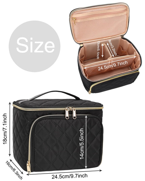 Relavel Makeup Bag, Large Capacity Travel Makeup Bag Organizer, Waterproof Cosmetic Bag with Adjustable Dividers for Women, Make Up Brush Holder M...
