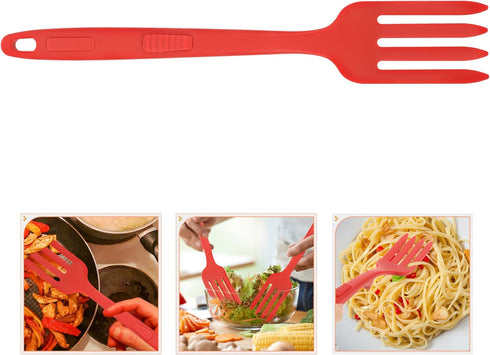 Healeved Silicone Flexible Forks Silicone Cooking Fork Nonstick Blending Fork Ultimate Fork for Cooking Utensil for Kitchen Stir Mix Mash Red...