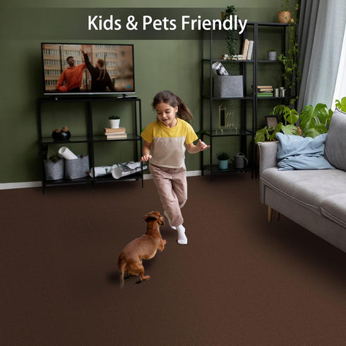 Peel and Stick Carpet Tiles,Self-adhesive Square Soft Carpet Floor Tiles,Brown 12" x 12" Carpet, Easy Install DIY Floor Tiles for Kids Room, Bedro...