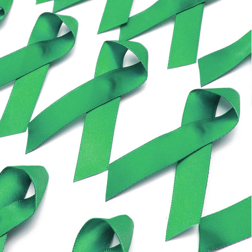 50 Pack Green Satin Awareness Ribbons with Clutch Pins (3.5 in)...