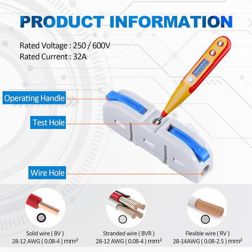 Lever Wire Nut Connectors, HTCELLE 40-Piece Inline Wire Connectors kit for Quick Connect, Push in Compact Splicing Electrical Connectors Butt Term...