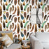 Boho Peel and Stick Wallpaper, 17.71in X 118.1in Self Adhesive Removable WallPaper Brown/Green Plumes Contact Paper Waterproof Decorative Wallpape...