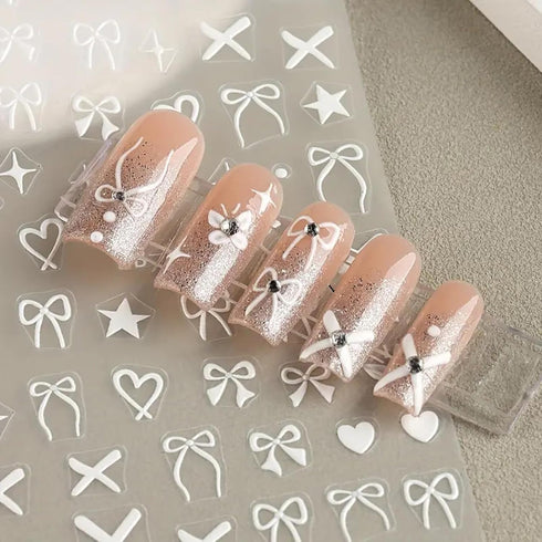 Heart Bows Nail Art Stickers Decals 4 Pcs White Red Pink Bow Tie Nail Design Stickers Bow Star Heart Nail Supplies Valentine's Day Nail Stickers B...