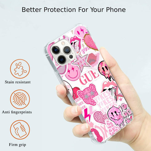 Pink Indie Aesthetics Hippie Collage Case Compatible with iPhone 11 Pro Max,Colourful Trendy Cool Teen Girl Case,Silicone Shockproof TPU Bumper Ca...