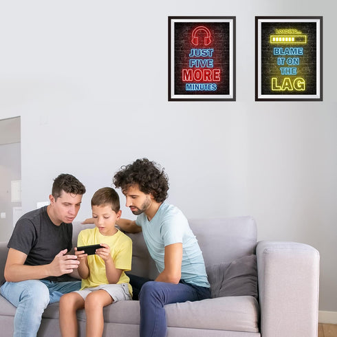 Printed Neon Gaming Posters Set of 4 (8”X 10”), Boys Room Decorations for Bedroom,Video Game Wall Art,Gamer, Teen boy bedroom, game room, No Frame...