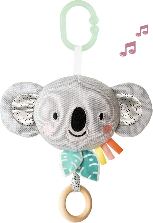 Taf Toys Soothing Musical Pulldown Toy with Multi-textures & Wooden Teether, Attaches to Crib, Stroller and Car Seat, Develop Baby’s Senses and Co...