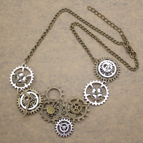 RechicGu Style A Watch Clock Clockwork Hand Gear Cog Steampunk Necklace Vintage Gold and Silver...
