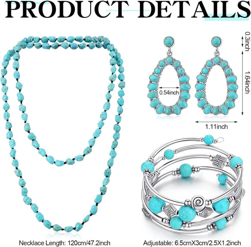 Janmercy 11 Pcs Bohemian Turquoise Jewelry Set Western Jewelry for Women Turquoise Necklace Turquoise Bracelet Earrings and Rings...