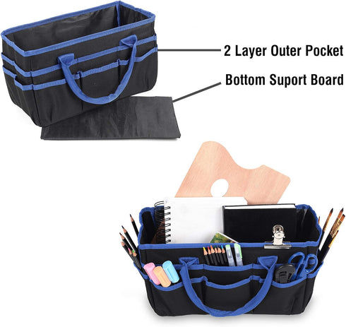 JJRING Craft and Art Organizer Tote Bag - 600D Blue Nylon Fabric Art Caddy with Pockets - for Art, Craft, Sewing, Medical, and Office Supplies Sto...