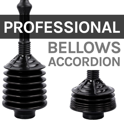 JS Jackson Supplies Black Bellows Accordion Toilet Plunger with Black Storage Tray...