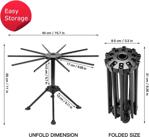 Cambom Foldable Pasta Drying Rack- Plastic Spaghetti Noodle Dryer with 10 Bar Handles Black...
