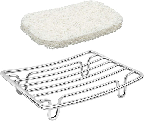 Bar Soap Dish Holder for Shower Bathroom Stainless Steel Rust Proof Self Draining with White Soap Saver Pad...