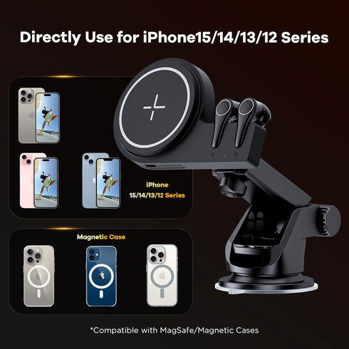 for Magsafe Car Mount Charger & Bluetooth Earbud, 15W Magnetic Wireless Car Charger for Dash Air Vent - Hands Free Car Mount Fast Car Charger for ...
