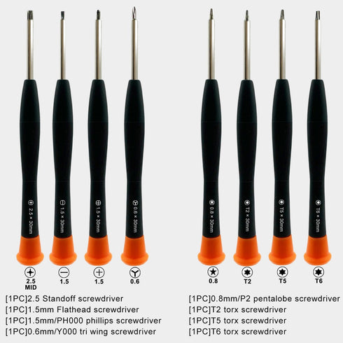 Screwdriver Set Compatible with iPhone Samsung Macbook, Phillips #000 1.5mm, P2 Pentalobe Screwdriver, Tri-point Y000, T2 T5 T6 Torx, Suction Cup,...