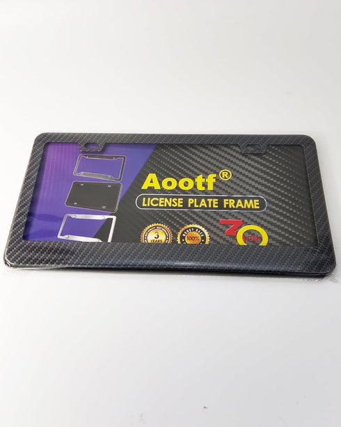 Aootf Carbon Fiber License Plate Frames - 2 Pack Black Aluminum Printed Carbon Patterns 2 Holes Front & Rear Car Tag Holder with Screws, Caps...