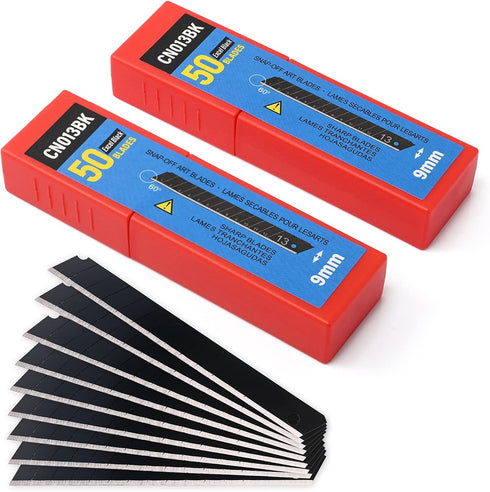 FOSHIO 100PCS 60 Degree Blades Carbon Steel Snap Off Blades 9mm for Box Cutters Utility Knife Universal Art Knife Replacement Black Blades...