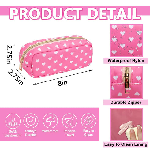 Waterproof Small Pencil Case Makeup Bag for Purse,Cute Pencil Pouch Preppy Nylon Makeup Brush Holder with Zipper,Girls Portable Storage Case Small...