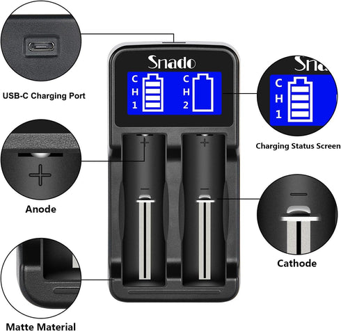 Intelligent Charger, Snado LCD Display Universal Smart Charger for Rechargeable Batteries Li-ion Batteries 18650 18490 18350 17670 17500 16340 145...