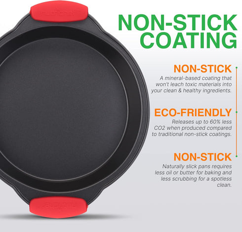 NutriChef Non Stick Round Cake Pan, Kitchen Essential Metal Bakeware with Silicone Handles, Durable, Easy-to-Clean, Dishwasher Safe, PFOA, PFOS, P...