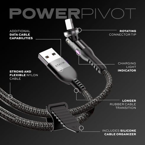 Statik PowerPivot USB to Apple Compatible Cable Fast Charging - 10W iPhone Compatible Charging Cable & Data Transfer, 360 Degree Rotating Head - 3...
