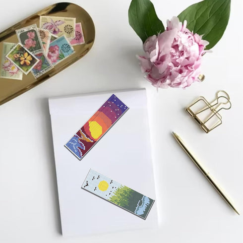 FREEBLOSS 6 Set Cross Stitch Bookmark Kit Scenery Pattern with 30 Colors Embroidery Floss DIY Bookmark Kit with Instruction Embroidery Kit for Beg...