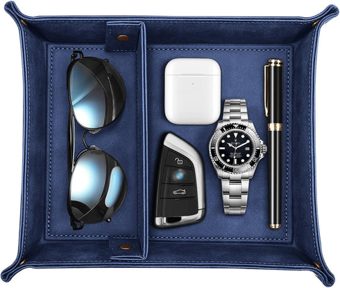 SITHON Valet Tray Desktop Storage Organizer, Removable 2 Compartments Catchall Tray Bedside Vanity Nightstand Caddy Holder Desk Storage Plate, Dar...