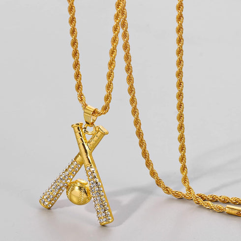 Gold Baseball Necklaces for Boys Baseball Bat Cross Necklace Baseball Chain Pendant Necklace for Men Women Sports Hiphop Necklace Baseball Lovers ...