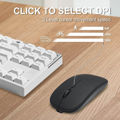 Slim Bluetooth Mouse, USB Wireless Mouse with 2.4GHz Nano Receiver, Portable Small Mouse Compatible with iPad, Tablet, Computer, Laptop, Silent Mi...