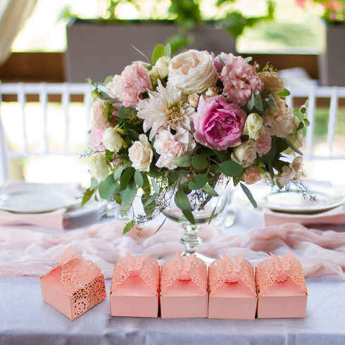 50pcs Laser Cut Butterfly Favor Boxes, 2.6" x 2.6" x 1.6" Floral Gift Box for Bridal Shower Anniversary Wedding Party,Baby Shower,First Communion,...