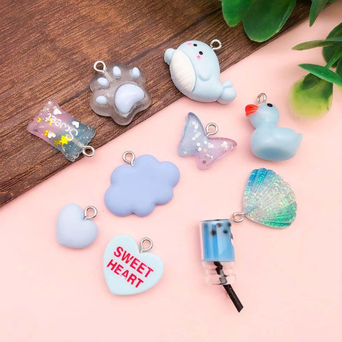 10Pieces Various Blue Resin Pendant Dolphin Butterfly Duck Candy Pendant DIY for Earrings Necklace Bracelet Jewelry Making and Crafting Supplies s...