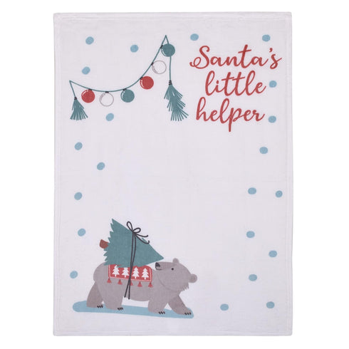 NOJO Bear White, Red, and Green Santa's Little Helper Christmas Photo Op Super Soft Baby Blanket...
