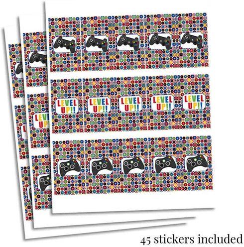 Game On! Video Gamer Birthday Party Mini Chocolate Candy Bar Sticker Wrappers for Kids, 45 1.4" x 2.6" Wrap Around Labels by AmandaCreation, Great...