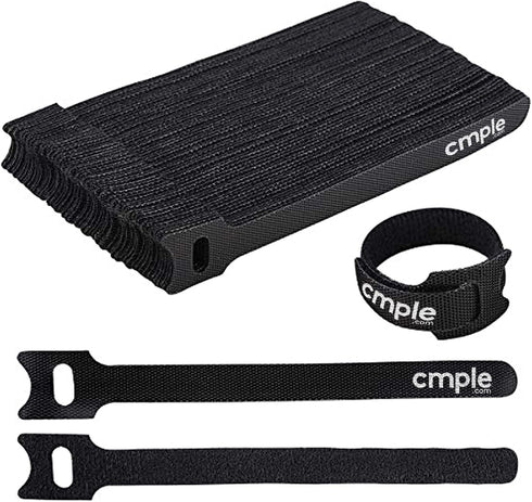 Cmple - 50PCS Reusable Cable Ties, Nylon Adjustable Cord Organizer Ties, Multi-Purpose Hook Loop Cable Management Wire Ties, 6-inch Black...