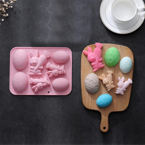 Easter Egg Silicone Mold Easter Bunny Silicon Molds for Chocolate 4 Egg 3 Bunny Shaped Mold-Flexible, Non-Stick, and Easy to Clean-Baking Pan Resi...