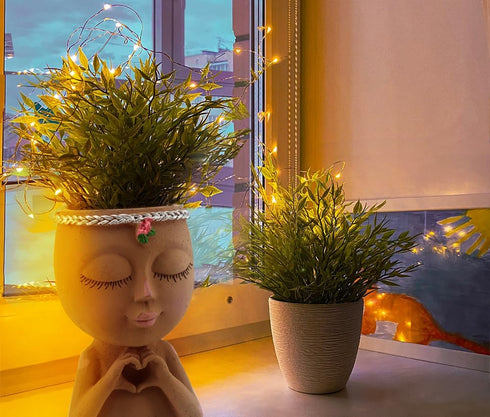 Meltset Face Planters Pots Head Unique Face Flower Pot Head Planter for Indoor Plants Cute Small Succulent Pots Indoor Plant Pot with Drainage (Br...
