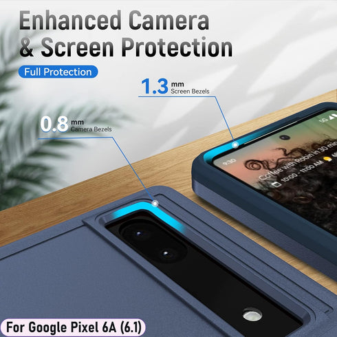 LMDAMZ for Pixel 6A 6.1 Inch Double Layer Hybrid Military Grade Rugged Shock Resistant Drop Case with 1 PCS Magnetic Car Mount and 1 PCS HD Temper...