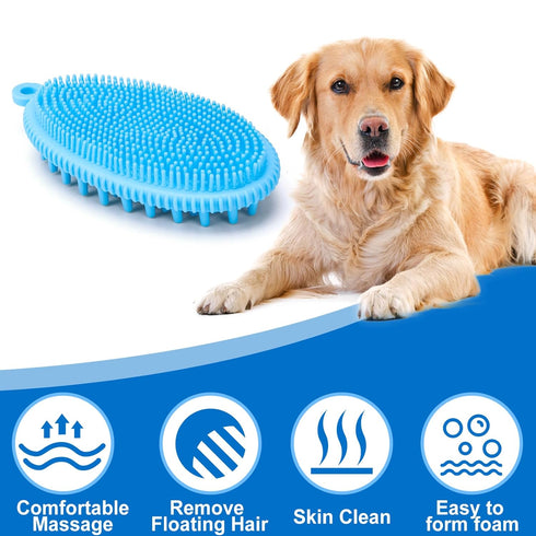 ROPO Dog Shampoo Brush, Dog Bath Brush & Dogs Shower, Dog Hand Brush For Grooming, Dog Scrubber for Bath, Dog Wash Brush 2pcS (blue+pink)...