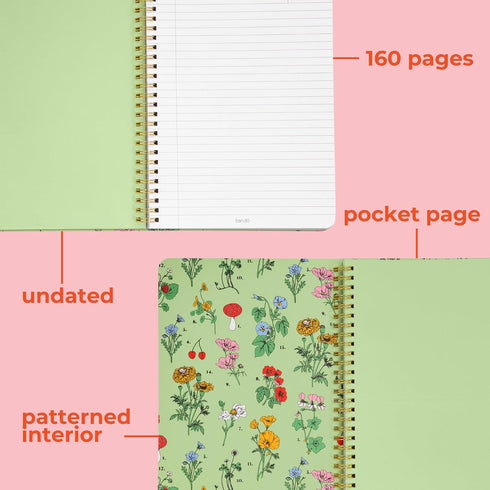 ban.do Rough Draft Mini Spiral Notebook with Saying, 8.5" x 6.75" with Pockets and 160 Lined Pages, Botanical Green...