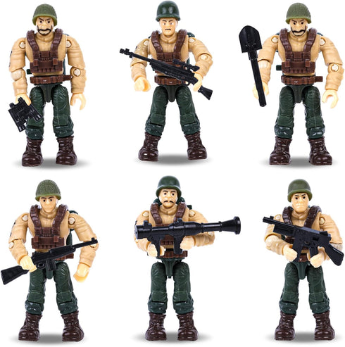 3 otters 6PCS Military Action Figures, Mini WWII Soldiers Army Model Building Block Toys with Military Weapons Accessories for Kids Party Favors G...