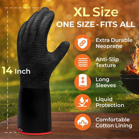 TECEUM BBQ Grill Gloves – Extreme Heat Resistant 1472 F – Extra Long Sleeve Protection – Non Slip Grip Oven Gloves for Barbecue, Grilling, Cooking...