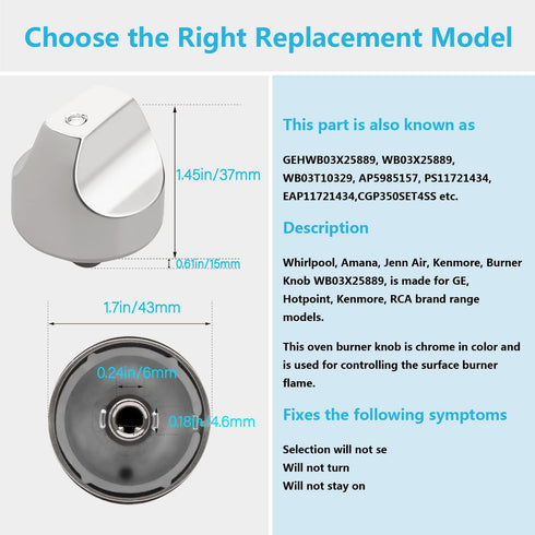 GE Cafe Range Burner Control Knob Replacement Part WB03X25889 for CGP350 & CGP350 Series, Replace WB03T10329, WB03X25889, 4920893, GEHWB03X25889, WB03X32194