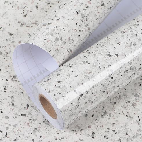 Gray White Terrazzo Contact Paper 88" X 16" Granite Contact Paper for Kitchen Counter Top Peel and Stick Countertop Adhesive Wallpaper for Cabinet...