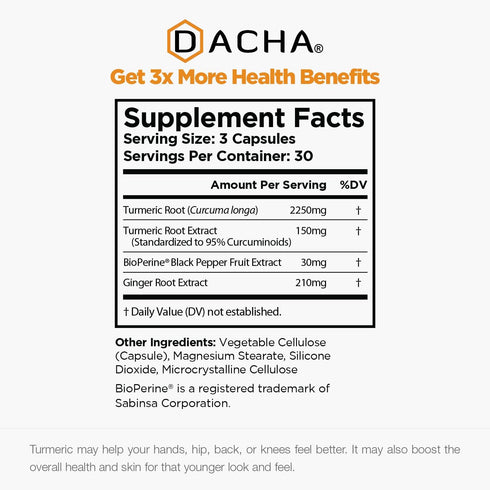DACHA Tumeric Curcumin Supplement - 2250mg Joint Support Supplements Turmeric with Black Pepper Ginger 95% Curcuminoids Capsules...
